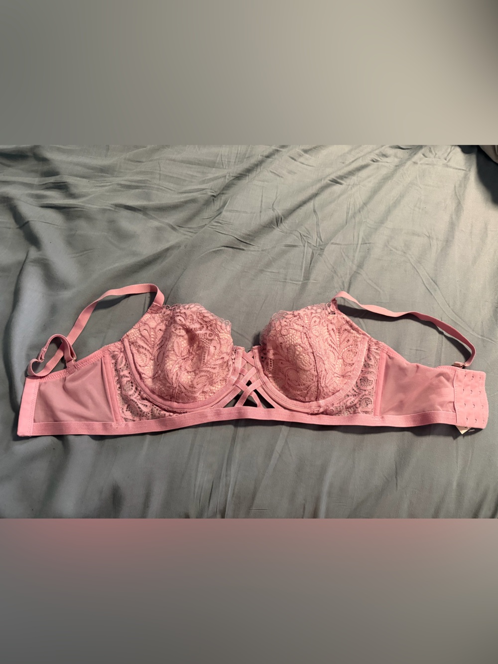Adore Me Pink Lace Underwire Bra with Strappy Detail